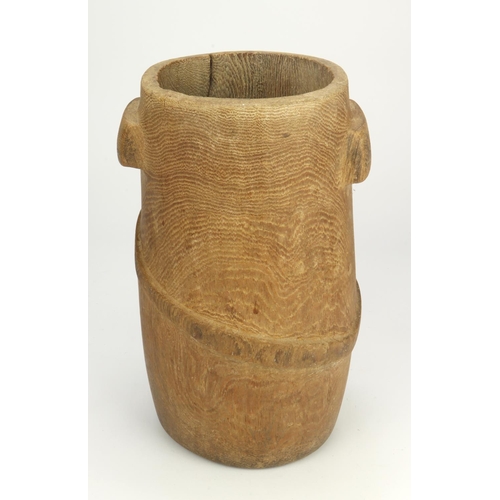 608 - S. African cylindrical Milk Pail (Zulu) Decorated with an asymmetrical carved band and pair of integ... 