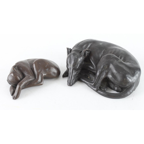 614 - Scaldwell (D. J.). Two bronzed figures depicting sleeping dogs, both signed by artist to base, large... 