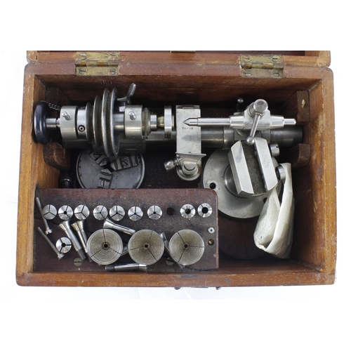 621 - Taylor watchmakers lathe, with accessories, contained in original fitted case (sold as seen)