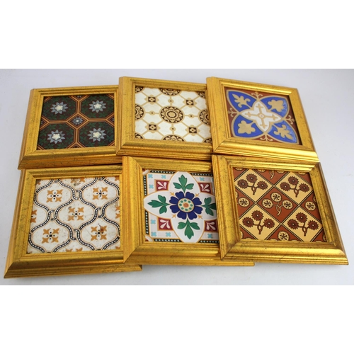 622 - Tiles. Six glazed tiles with various decoration, by Minton & Co., Maw & Co., etc. (makers marks to r... 