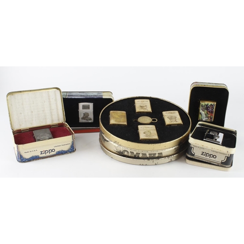 632 - Zippo. Five Zippo collectors tins (containing eight lighters), comprising D-Day 50 Years, Zippo 60th... 