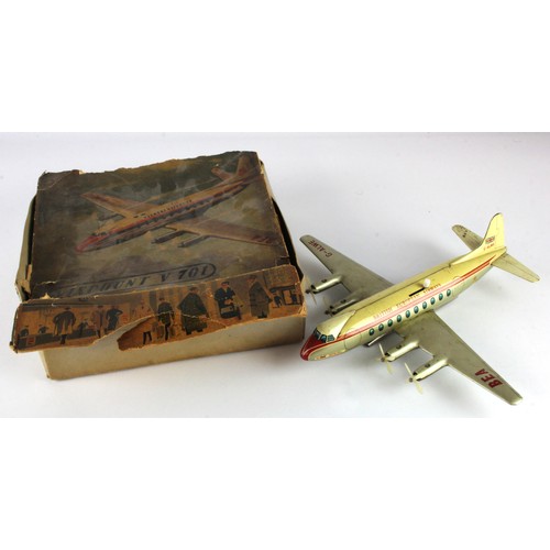 113 - German Biller Vickers Viscount V701 tinplate aeroplane, with working landing gear and propellor blad... 