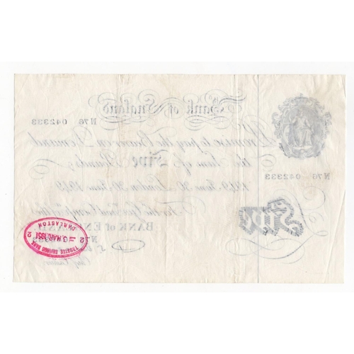 109 - Beale 5 Pounds (B270) dated 30th June 1949, serial N76 042333 (B270, Pick344) bank stamp on reverse,... 