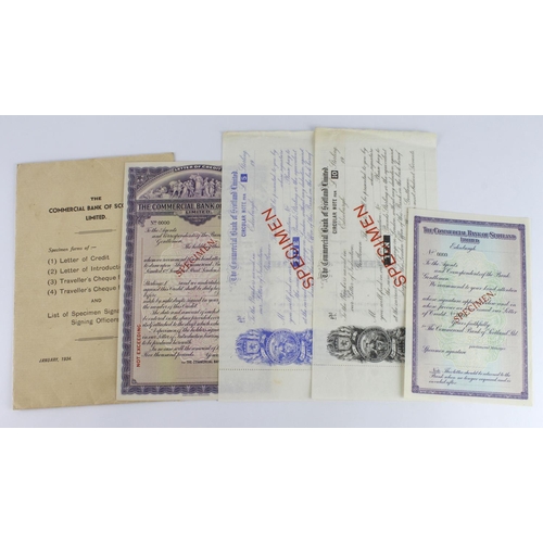 11 - Commercial Bank of Scotland (4), SPECIMEN Circular Notes 10 Pounds and 5 Pounds issued 1930's, plus ... 