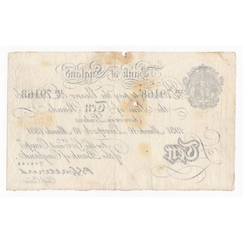 115 - Catterns 10 Pounds (B229e) dated 10th March 1931, very rare LIVERPOOL branch note, serial 131/V 7916... 