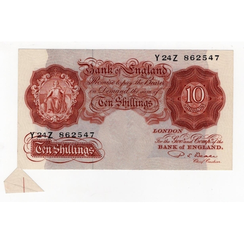 125 - ERROR Beale 10 Shillings issued 1950, extra paper FISHTAIL at bottom left, serial Y24Z 862547 (B271,... 