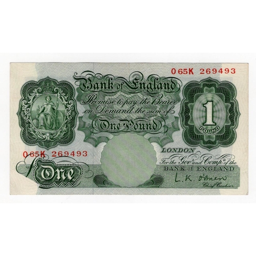 133 - ERROR O'Brien 1 Pound issued 1955, small area of design missing bottom left, serial O65K 269493 (B27... 