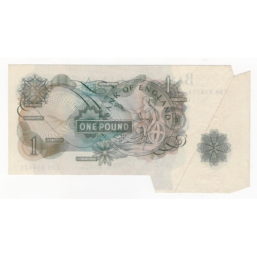 135 - ERROR O'Brien 1 Pound issued 1960, rare large extra paper error at bottom and left, serial 73H 31417... 