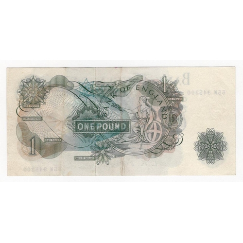 136 - ERROR O'Brien 1 Pound issued 1960, very unusual error with missing colours in part of design but sti... 