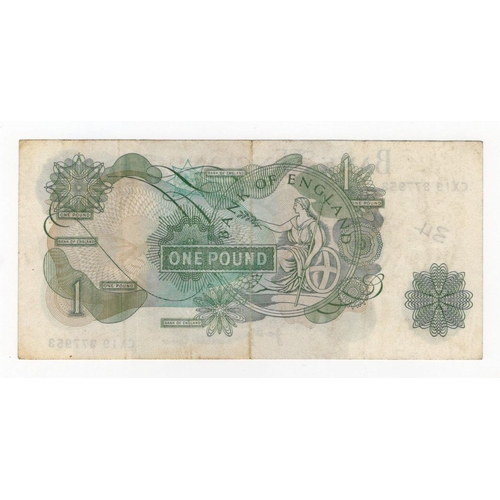 138 - ERROR Page 1 Pound issued 1970, large vertical unprinted area covering part of Queen Elizabeth's fac... 