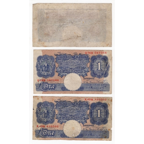 142 - ERROR Peppiatt 1 Pound issued 1940 (2), WW2 emergency issue, gutter fold at right, serial U78H 56756... 