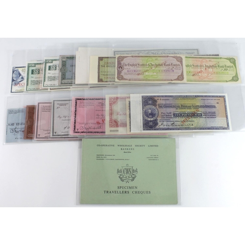 15 - GB SPECIMEN Travellers Cheques (44), Barclays Bank Limited 5 Pounds (1940's), Commercial Bank of Sco... 