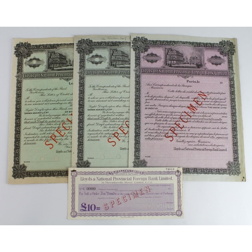 20 - Lloyds and National Provincial Foreign Bank Limited SPECIMEN letters of Credit 1930's issues (3), 2 ... 