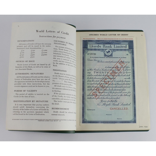 21 - Lloyds Bank Limited SPECIMEN Letters of Credit, Letters of Indication and Travellers Cheques 1950's ... 