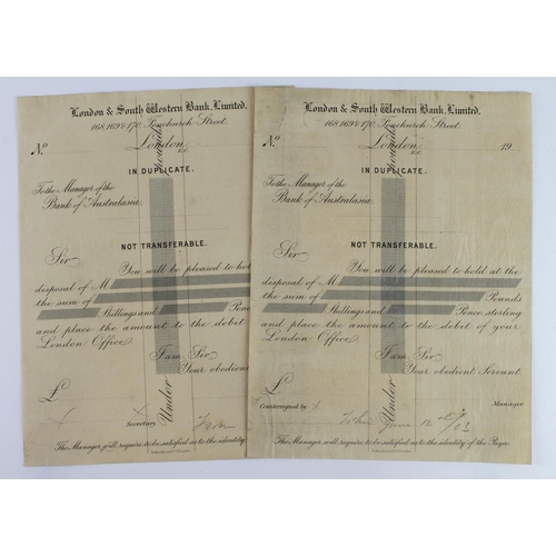 23 - London and South Western Bank Limited unissued Letters of Credit (2) to the manager of the Bank of A... 