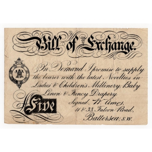 29 - Skit Note, Bill of Exchange 5 Pounds issued by Battersea Drapery for Ladies & Childrens Millinery Ba... 