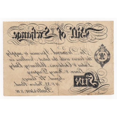 29 - Skit Note, Bill of Exchange 5 Pounds issued by Battersea Drapery for Ladies & Childrens Millinery Ba... 