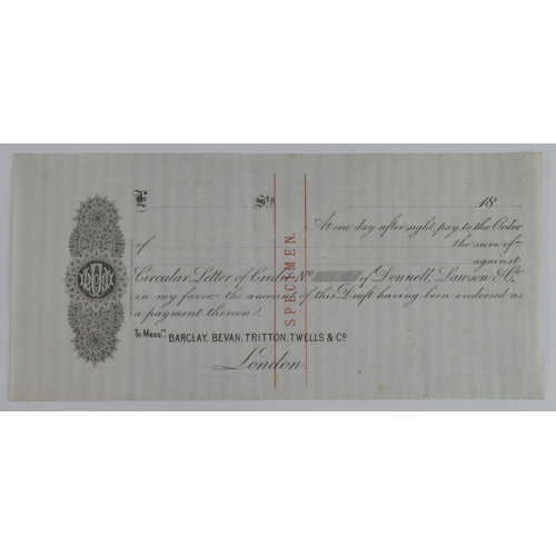 3 - Barclay, Bevan, Tritton, Twells & Co. SPECIMEN circular letter of credit 1865 - 1888 issue, about EF... 