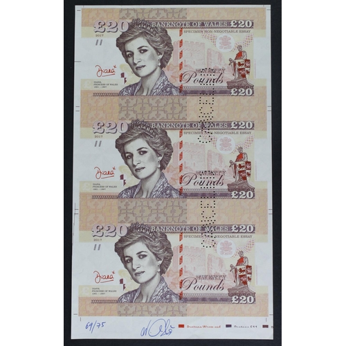 30 - Test Note, 20 Pounds Banknote of Wales (not legal tender), private essay security printing specimen ... 