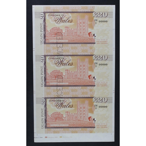 30 - Test Note, 20 Pounds Banknote of Wales (not legal tender), private essay security printing specimen ... 