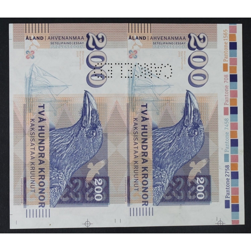 31 - Test Note, 200 Kronor Aland Islands, private essay security printing specimen test notes, designed b... 