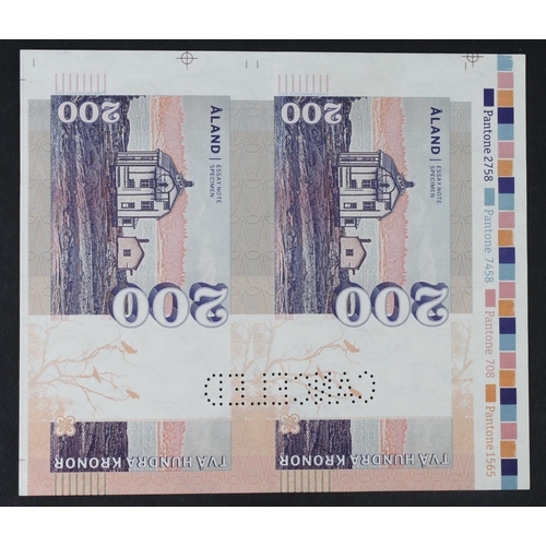 31 - Test Note, 200 Kronor Aland Islands, private essay security printing specimen test notes, designed b... 