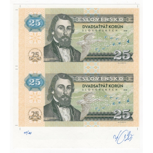 32 - Test Note, 25 Korun Slovakia (not legal tender), private essay security printing specimen test notes... 