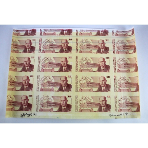 35 - TEST NOTES (20), Mexico Duranote uncut sheet of 8 x full notes and 12 part notes of 20 Units, red pr... 