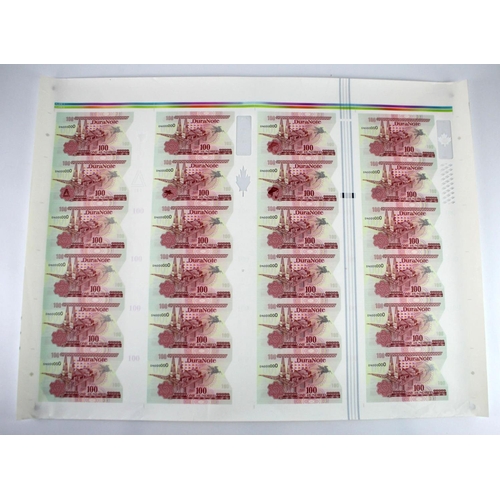 36 - TEST NOTES (24), Canada Duranote uncut sheet of 24 x 100 Units, examples showing different security ... 