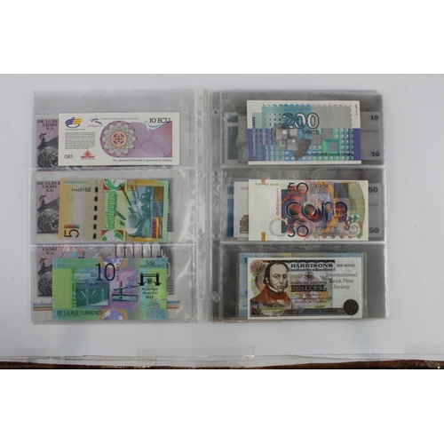 37 - Test/Advertising Notes (29), including an uncut sheet of 3 De La Rue Giori One Pass, De La Rue 5 Ene... 