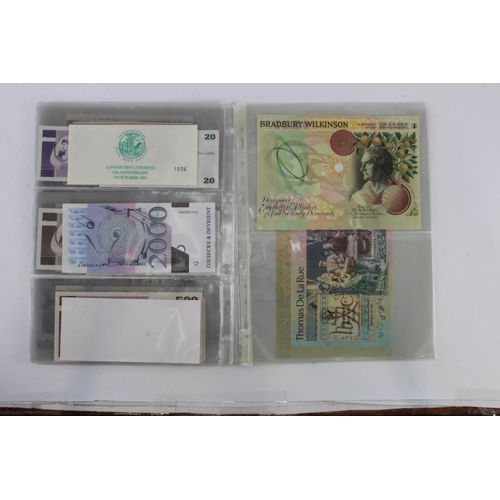 37 - Test/Advertising Notes (29), including an uncut sheet of 3 De La Rue Giori One Pass, De La Rue 5 Ene... 