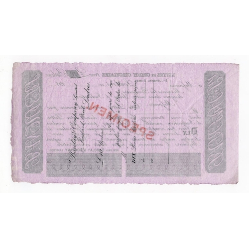 4 - Barclays & Co Limited SPECIMEN 10 Pounds circular note 191x issue, Lettre de Credit Circulaire, EF a... 