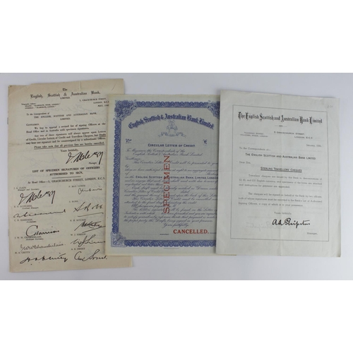 40 - The English, Scottish and Australian Bank Limited SPECIMEN Letters of Credit, Letters of Indication ... 