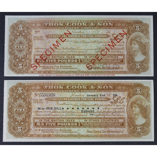 42 - Thomas Cook & Son Bankers Limited (2), very rare early 5 Pounds Travellers Cheque issued but unused ... 