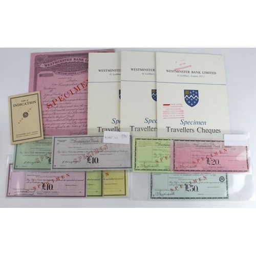 50 - Westminster Bank Limited SPECIMEN Letter of Credit, Letter of Indication and Travellers Cheques 1920... 