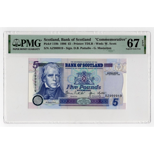 506 - Scotland, Bank of Scotland, 5 Pounds dated 13th September 1996, a LAST RUN note with very HIGH near ... 