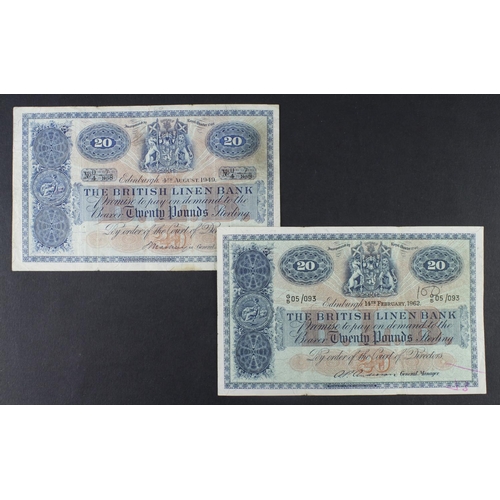 508 - Scotland, British Linen Bank (2) 20 Pounds dated 14th February 1962, signed A.P. Anderson, serial G/... 