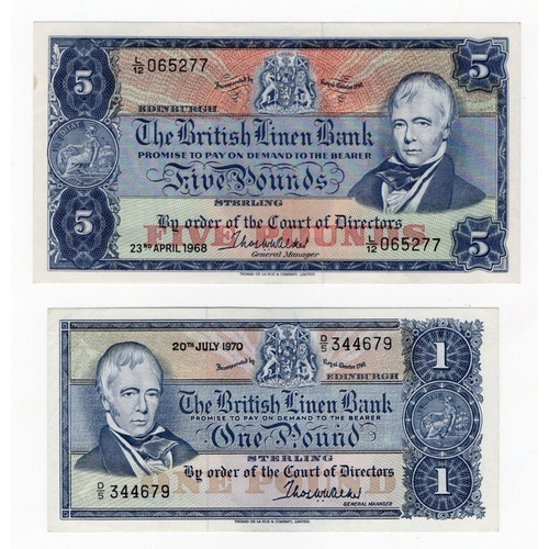 509 - Scotland, British Linen Bank (2), 5 Pounds dated 23rd April 1968, signed Thomas Walker, serial L/12 ... 