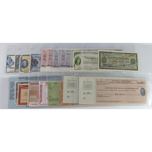 51 - World Travellers Cheques (36), including Germany 50 and 100 Reichsmark 1939 issue with English duty ... 