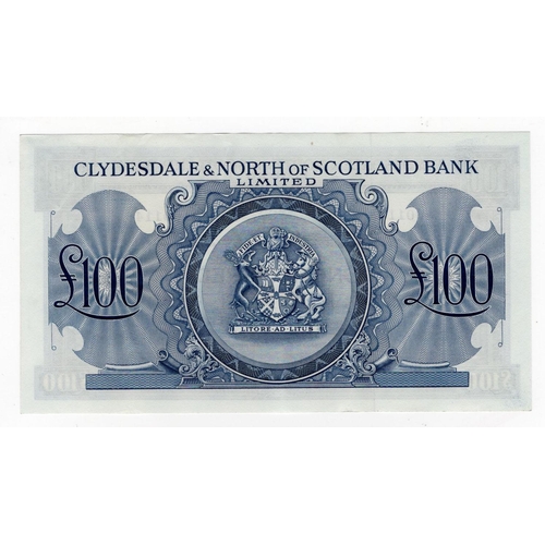 517 - Scotland, Clydesdale & North of Scotland Bank 100 Pounds dated 2nd May 1951, serial A001148 (PMS CL2... 