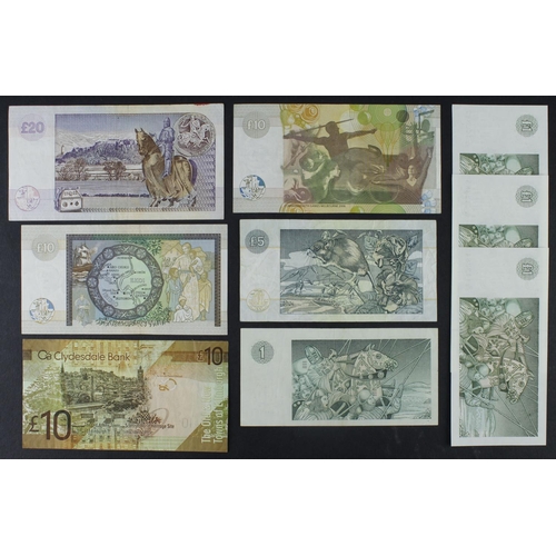 518 - Scotland, Clydesdale Bank (9), 20 Pounds dated 2004, 10 Pounds (3) dated 1999, 2006 and 2009, 5 Poun... 