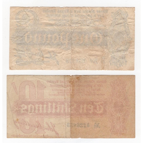 52 - Bradbury (2), 1 Pound issued 1914, serial A/17 058273 (T3.3, Pick347) many small holes and splits, e... 