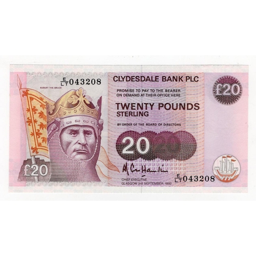 524 - Scotland, Clydesdale Bank 20 Pounds dated 3rd September 1992, signed A.R.C. Hamilton, serial E/LT 04... 