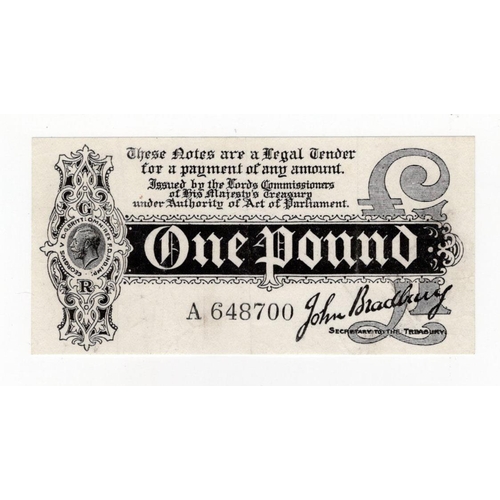 53 - Bradbury 1 Pound (T1) issued 1914, serial A.648700, this note has been doctored to appear like a T2 ... 