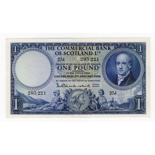 531 - Scotland, Commercial Bank 1 Pound dated 3rd January 1956, signed Ian Macdonald, serial 27J 293221 (P... 