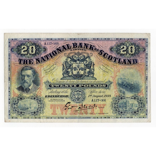 537 - Scotland, National Bank of Scotland 20 Pounds dated 1st August 1939, signed George Drever, serial A ... 