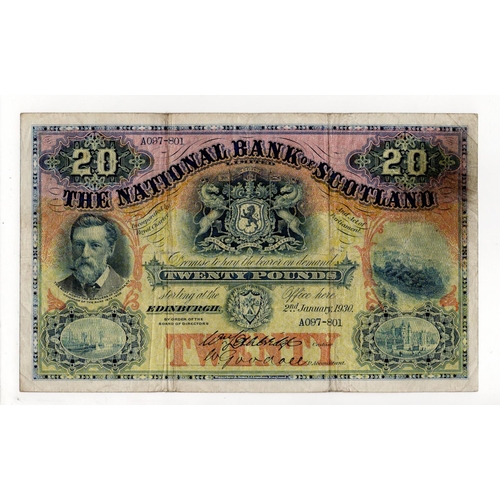 538 - Scotland, National Bank of Scotland 20 Pounds dated 2nd January 1930, signed W. Lethbridge cashier a... 