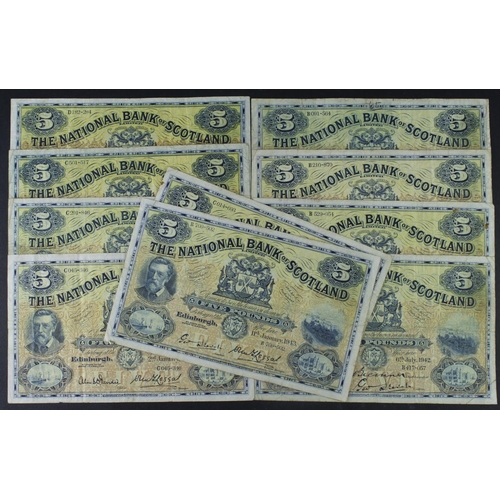 539 - Scotland, National Bank of Scotland 5 Pounds (10), dated 1953, 1949, 1948, 1945 (2), 1943, 1942 (2),... 