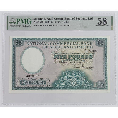 541 - Scotland, National Commercial Bank 5 Pounds dated 16th September 1959, signed David Alexander, seria... 