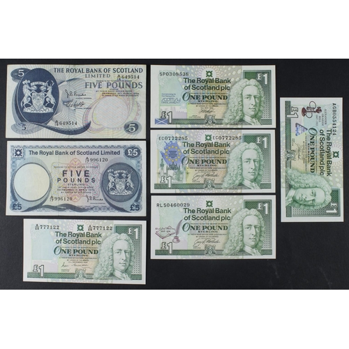 545 - Scotland, Royal Bank (7), 5 Pounds dated 1969 and 1973, 1 Pound dated 1988 and 4 Commemorative dated... 